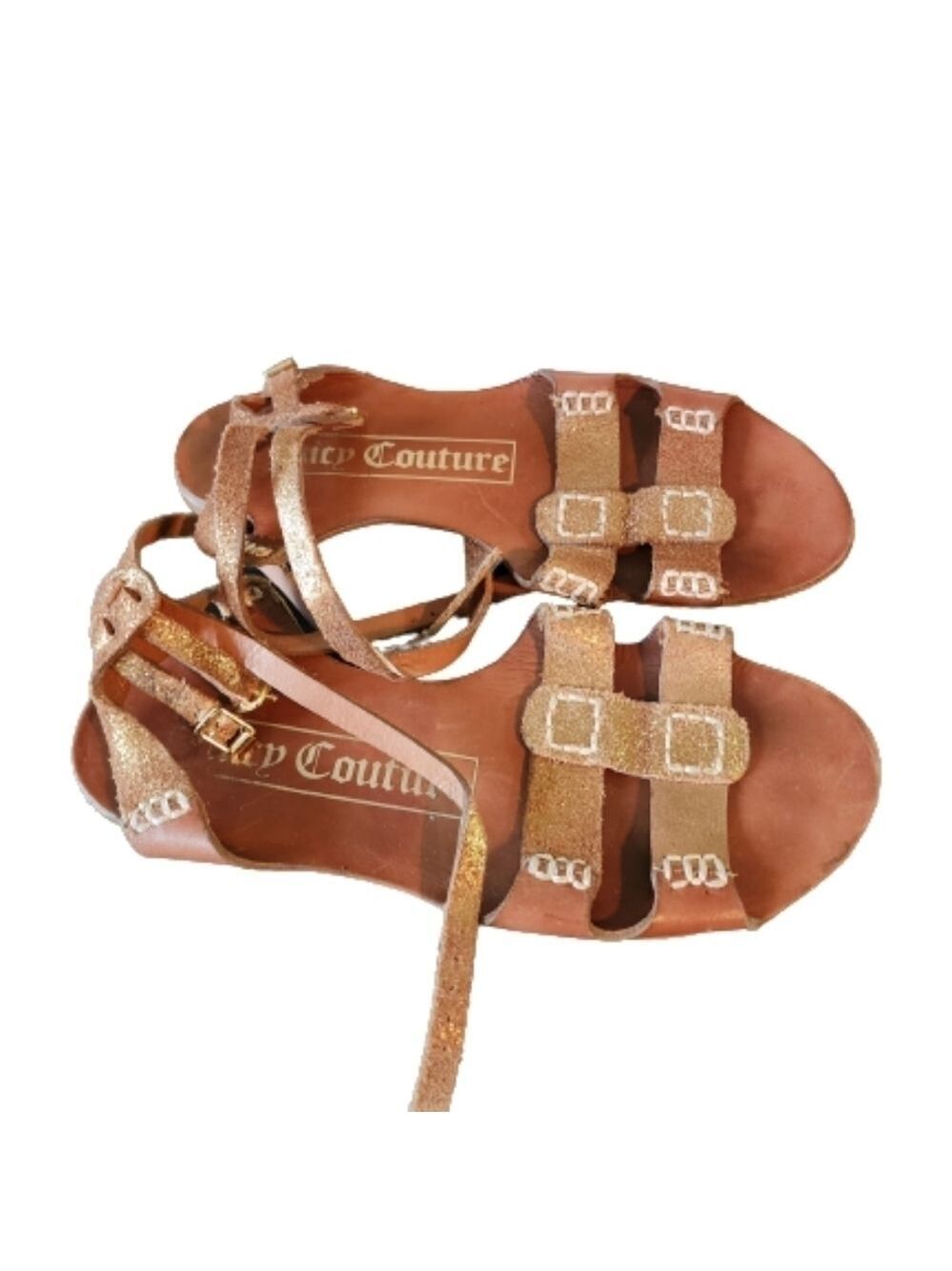 Juicy couture zizie leather sandals color brown gold mettalic ankle straps